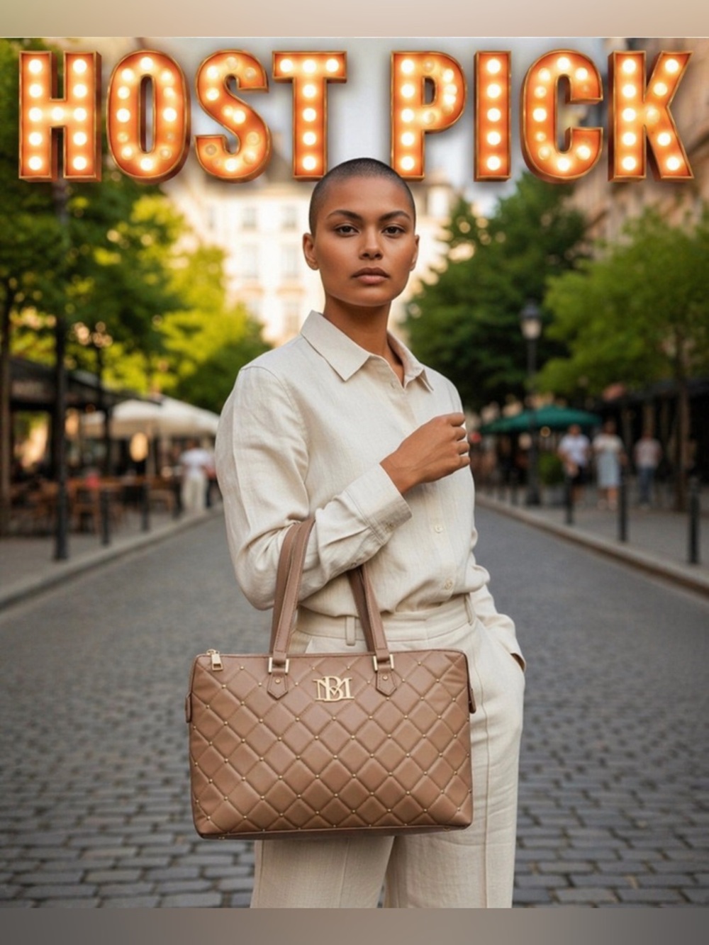 Badgley Mischka Quilted Brown Tote